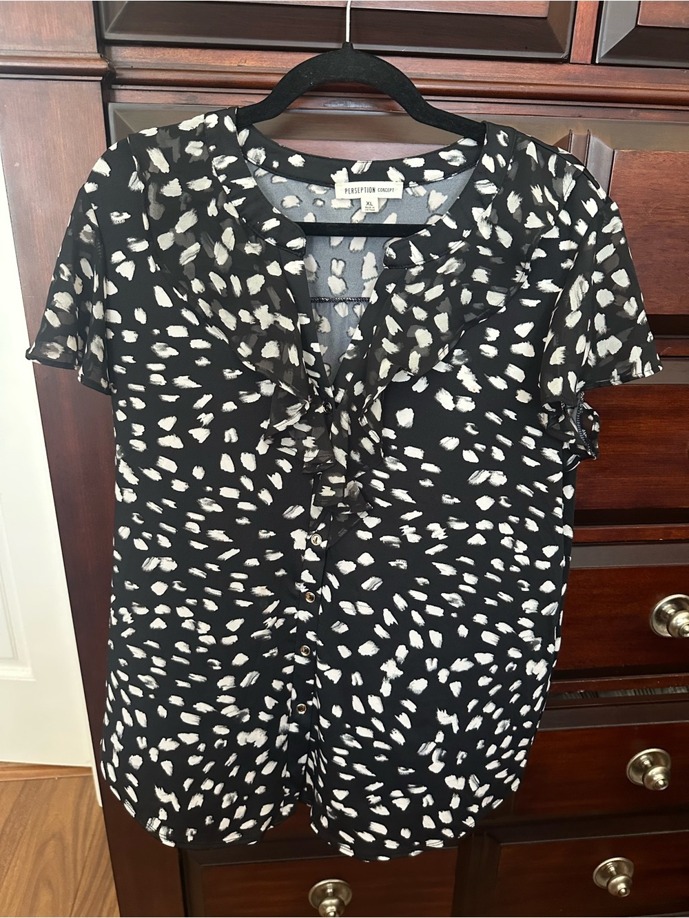 PerSeption Concept Black and White Printed Blouse Sz XL